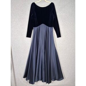 JS Collections Velvet Satin Maxi Dress 16 Navy Whimsigoth‎ Romantic Victorian